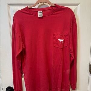 Women's Long-Sleeve PINK Pocket Tee - Red